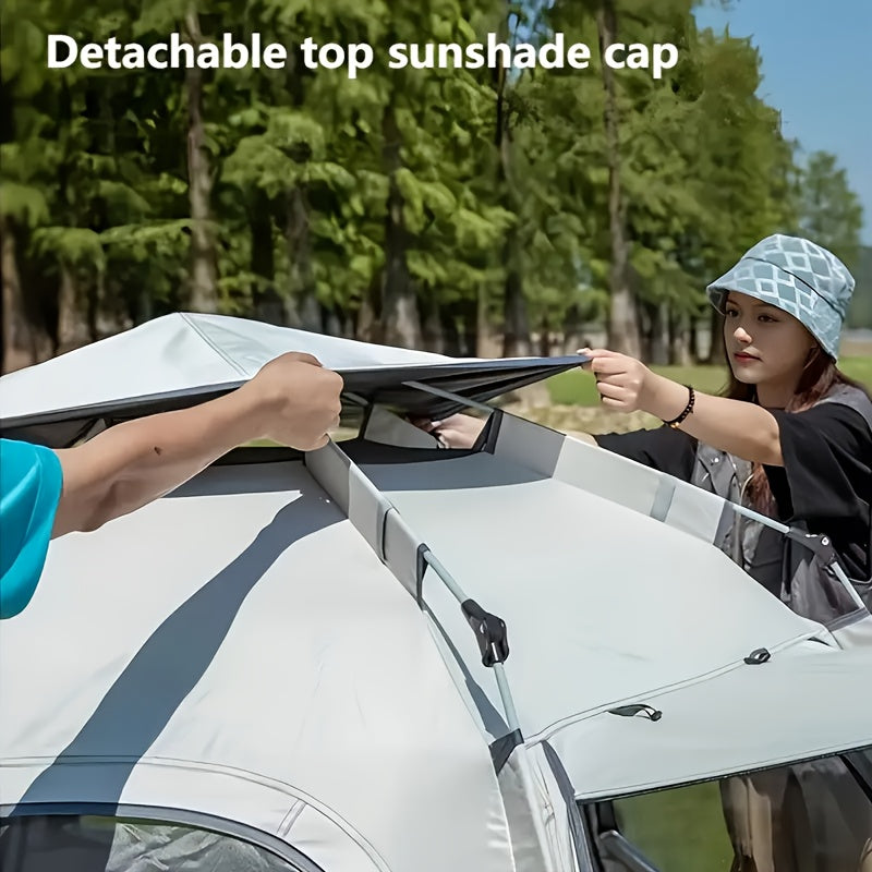 Cloud Mist Gray Hexagonal Automatic Quick-Open Tent with Entry Foyer, Lightweight Camping Tent for Self-Driving, Hiking, and Mountaineering, Portable Foldable Shelter, Oxford Cloth Material - Suitable for Outdoor Camping, Picnics, Fishing