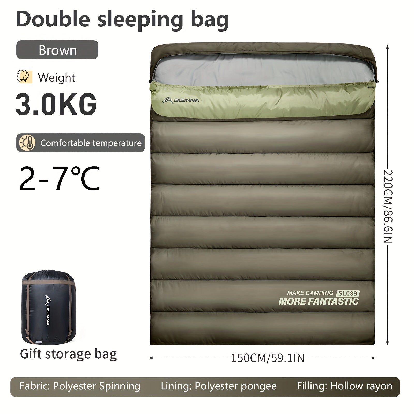 BISINNA 1pc Thickened Winter Double Sleeping Bag - Thickened Keep Warm Portable Sleeping Bag - for Camping, Hiking And Travel - Suitable for Couples And Families - Three Usage Methods - Ideal Gift for Outdoor Enthusiasts
