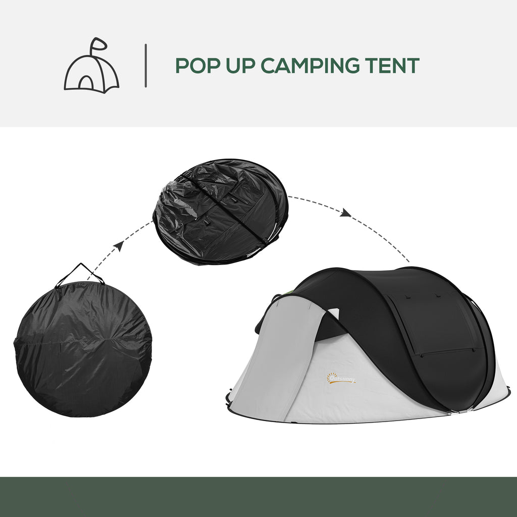 Pop Up Tent, Instant Camping Tent with Porch and Carry Bag, 3000mm Waterproof, for 2-3 People, Black, (Poles Included)