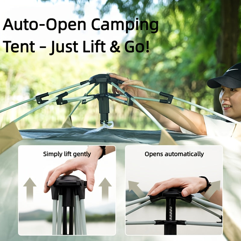 Cloud Mist Gray Hexagonal Automatic Quick-Open Tent with Entry Foyer, Lightweight Camping Tent for Self-Driving, Hiking, and Mountaineering, Portable Foldable Shelter, Oxford Cloth Material - Suitable for Outdoor Camping, Picnics, Fishing