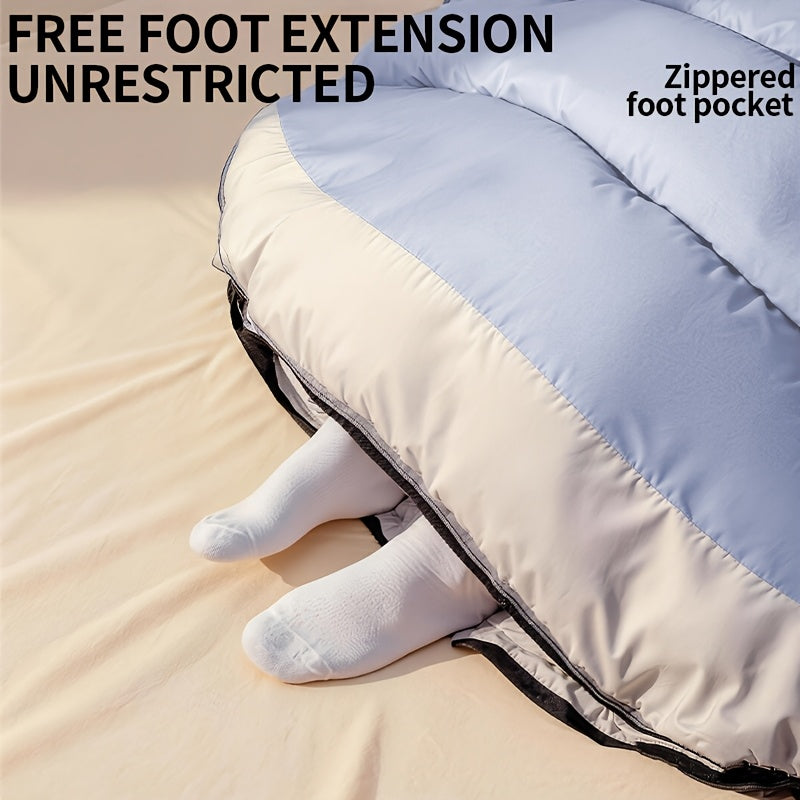 1pc Quiet Lake Blue Large Barrel-Shaped Sleeping Bag, Thickened for Winter Warmth, Cold-Resistant, Suitable for Adults, Travel, Outdoor Camping, Can Be Used As a Blanket, Compatible with Car Use, Suitable for All Seasons