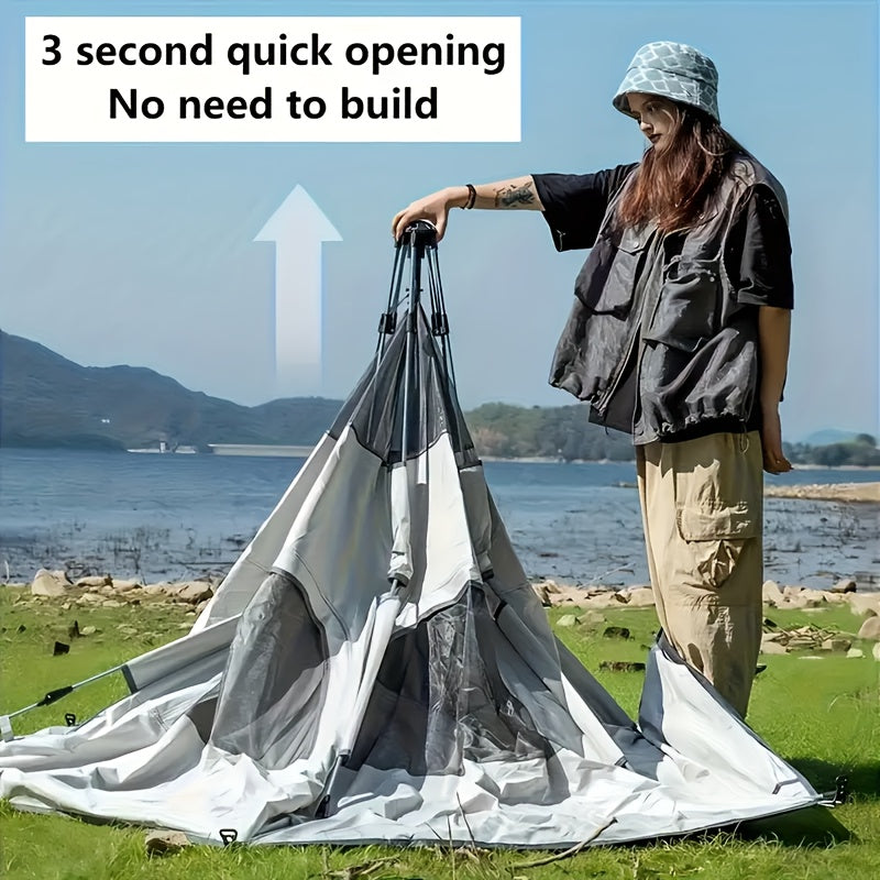 Cloud Mist Gray Hexagonal Automatic Quick-Open Tent with Entry Foyer, Lightweight Camping Tent for Self-Driving, Hiking, and Mountaineering, Portable Foldable Shelter, Oxford Cloth Material - Suitable for Outdoor Camping, Picnics, Fishing