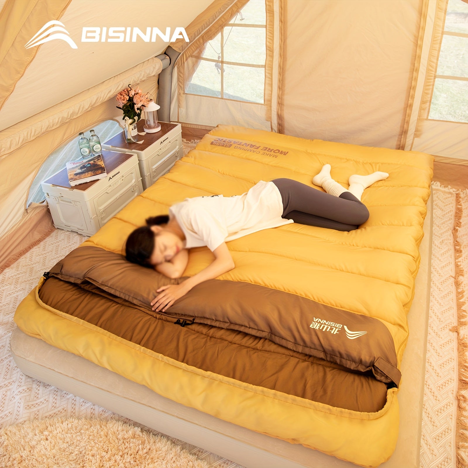 BISINNA 1pc Thickened Winter Double Sleeping Bag - Thickened Keep Warm Portable Sleeping Bag - for Camping, Hiking And Travel - Suitable for Couples And Families - Three Usage Methods - Ideal Gift for Outdoor Enthusiasts