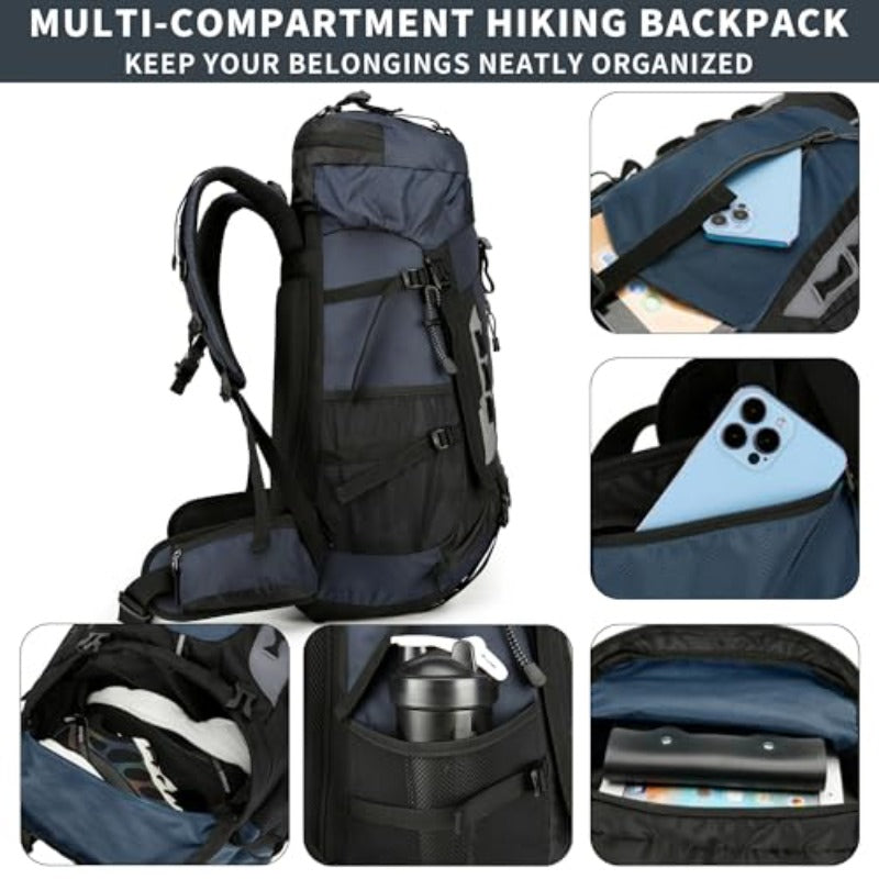Hiking Backpack with Rain Cover Camping Backpack Shoes Warehouse for Men Women Frameless