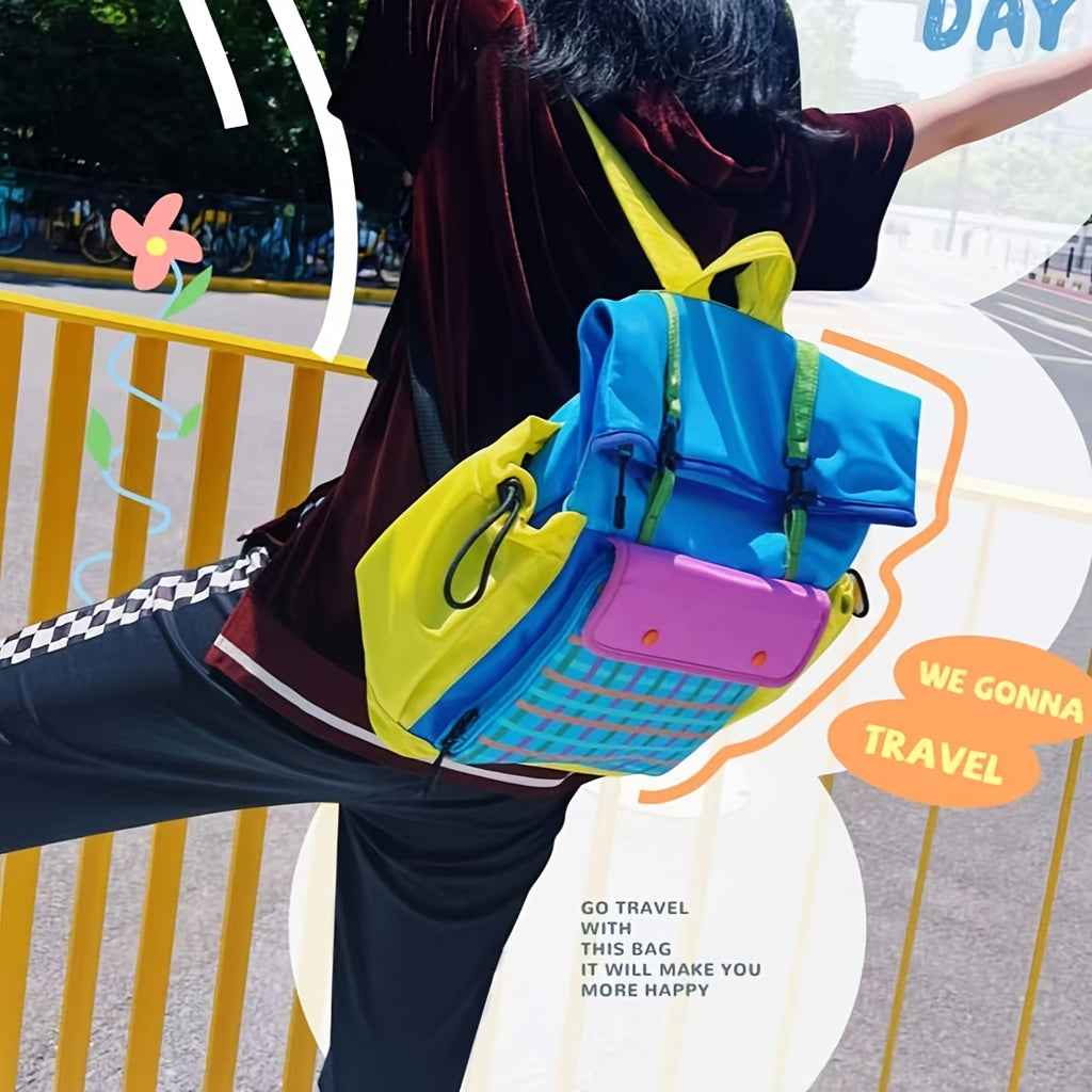 1pc Large Hiking Backpack, Laptop & Tablet Compatible, Multi-Compartment, Adjustable Padded Straps, Wear-Resistant, Ideal for Hiking & Daily Commute