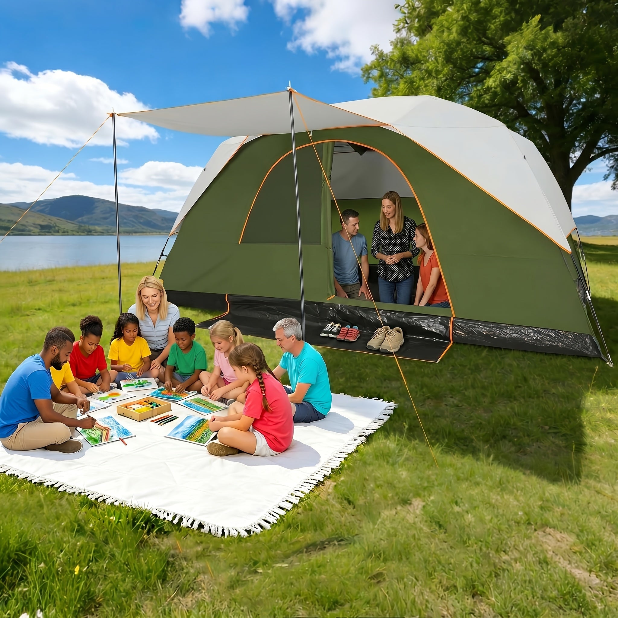12 Person Camping Tent, Spacious Family Tents for Camping, Hiking, 3500mm High Quality Double-Layer Windproof Tent for Hiking & Backpacking