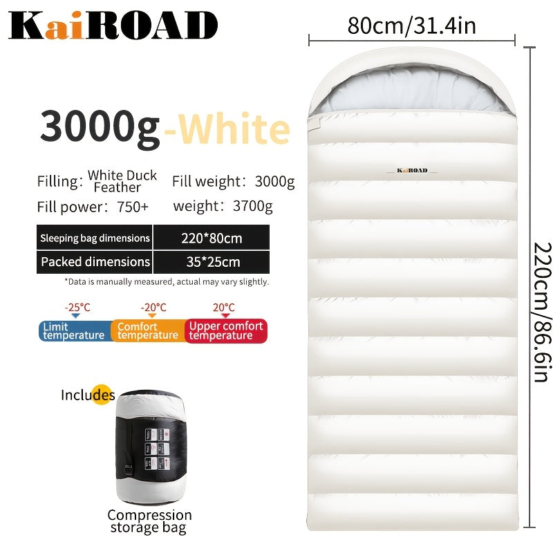 KAIROAD Adult Down Sleeping Bag for Outdoor Camping, Thickened for Winter Use, Portable And Lightweight for Car Travel, Designed to Keep You Warm During Cold Nights