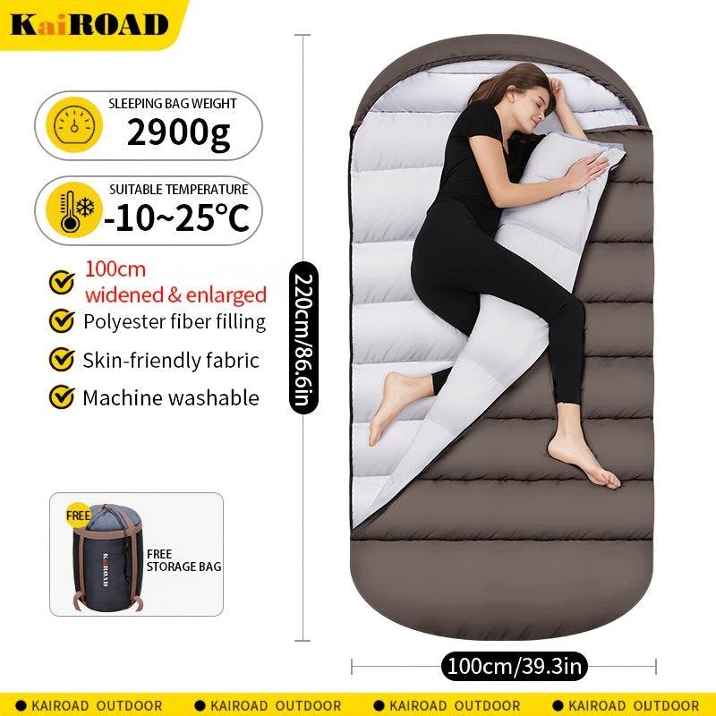 1pc Quiet Lake Blue Large Barrel-Shaped Sleeping Bag, Thickened for Winter Warmth, Cold-Resistant, Suitable for Adults, Travel, Outdoor Camping, Can Be Used As a Blanket, Compatible with Car Use, Suitable for All Seasons
