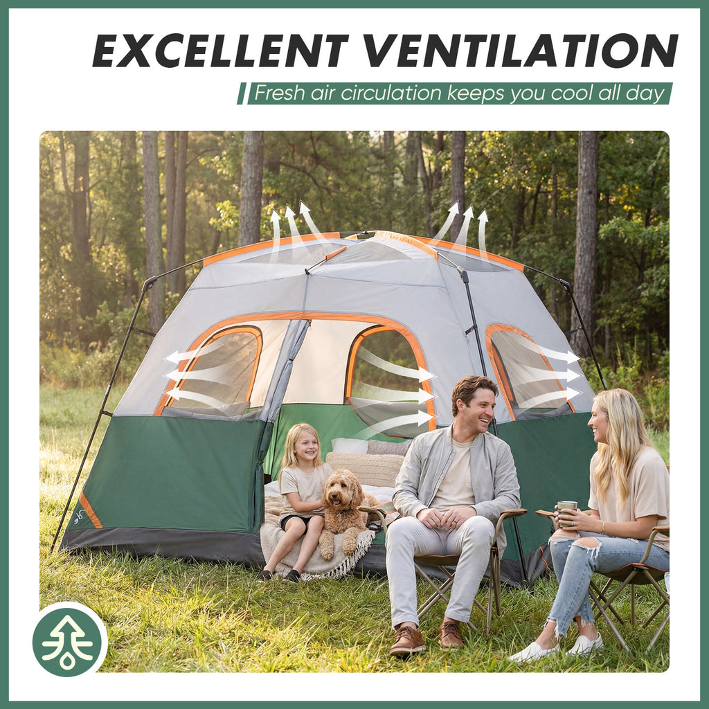 Tall Family Camping Tent for 6 People - Stargazing Mesh Roof & Opening for Cable, Easy Setup & All-Weather Protection, Spacious Outdoor Tent for Car Camping