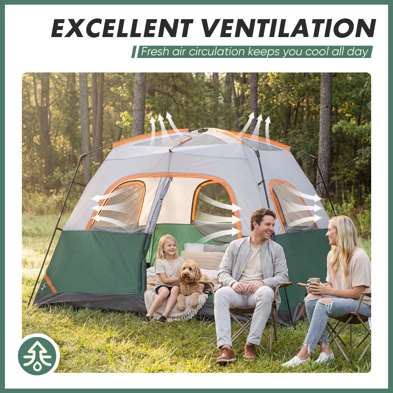 Tall Family Camping Tent for 6 People - Stargazing Mesh Roof & Opening for Cable, Easy Setup & All-Weather Protection, Spacious Outdoor Tent for Car Camping