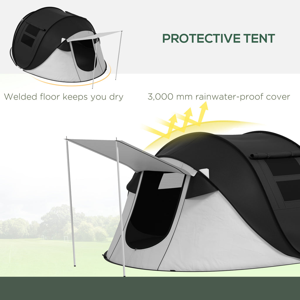 Pop Up Tent, Instant Camping Tent with Porch and Carry Bag, 3000mm Waterproof, for 2-3 People, Black, (Poles Included)