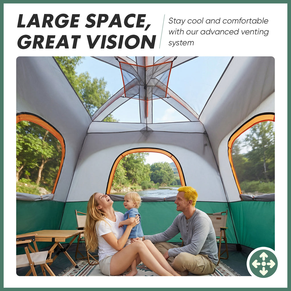 Tall Family Camping Tent for 6 People - Stargazing Mesh Roof & Opening for Cable, Easy Setup & All-Weather Protection, Spacious Outdoor Tent for Car Camping