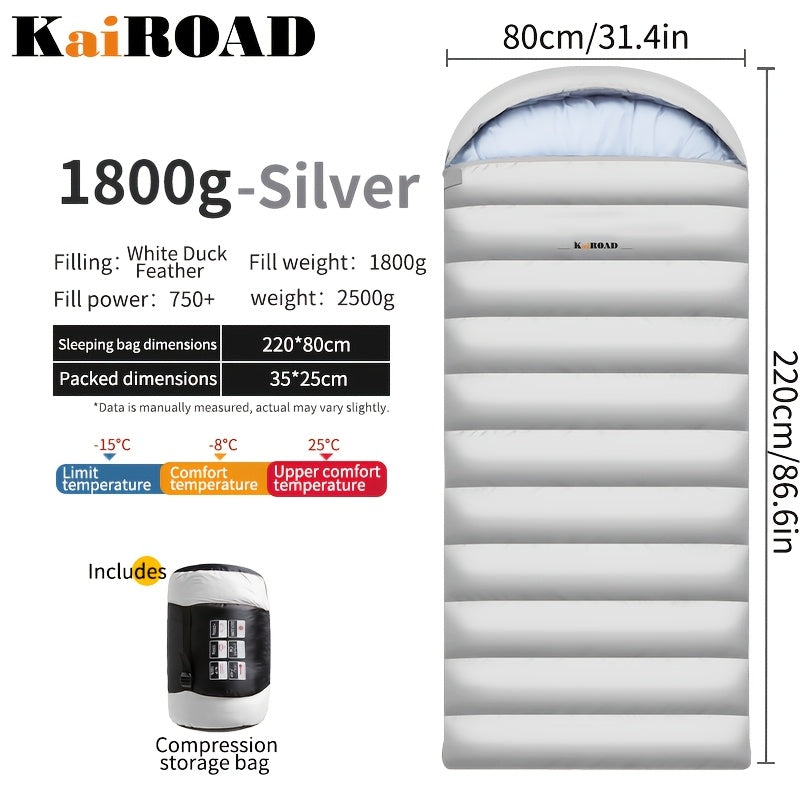 KAIROAD Adult Down Sleeping Bag for Outdoor Camping, Thickened for Winter Use, Portable And Lightweight for Car Travel, Designed to Keep You Warm During Cold Nights