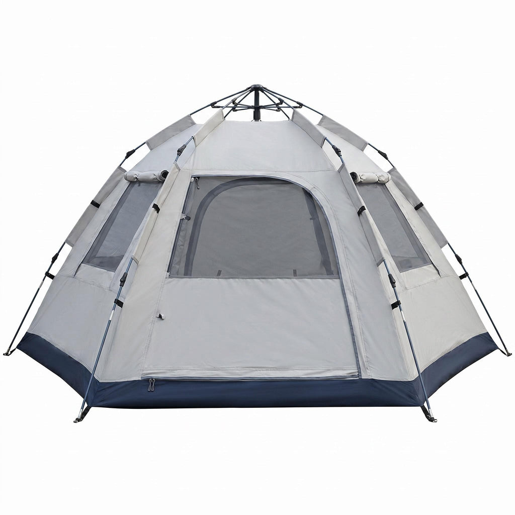 Automatic Pop Up Camping Tent 3-4 Person 2 Doors 2 Windows Dome Tent Lightweight Gray for Outdoor Hiking Beach Picnic