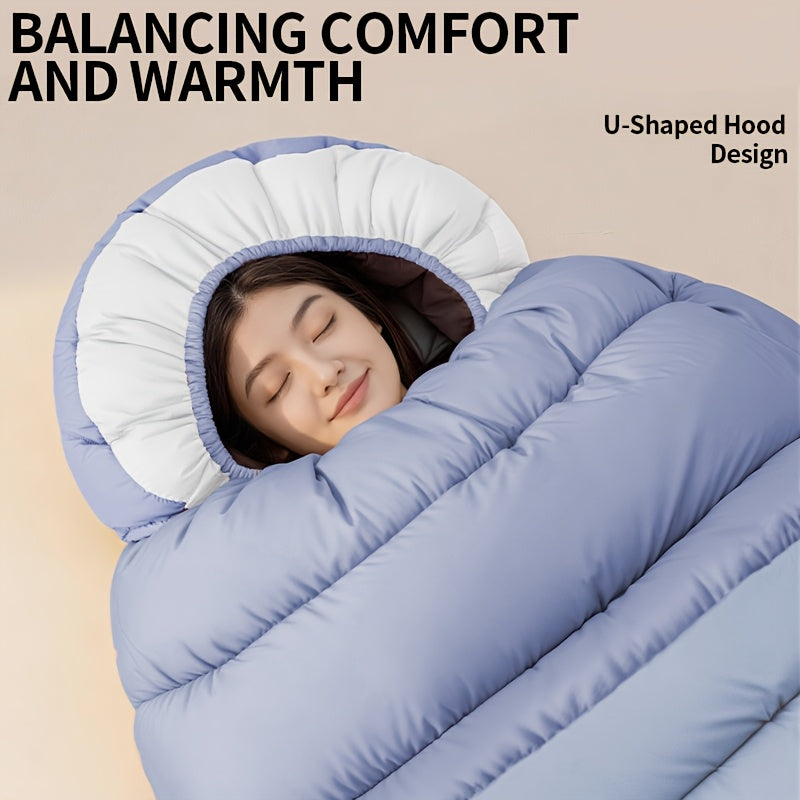 1pc Quiet Lake Blue Large Barrel-Shaped Sleeping Bag, Thickened for Winter Warmth, Cold-Resistant, Suitable for Adults, Travel, Outdoor Camping, Can Be Used As a Blanket, Compatible with Car Use, Suitable for All Seasons
