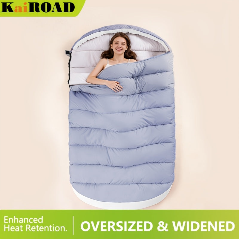 1pc Quiet Lake Blue Large Barrel-Shaped Sleeping Bag, Thickened for Winter Warmth, Cold-Resistant, Suitable for Adults, Travel, Outdoor Camping, Can Be Used As a Blanket, Compatible with Car Use, Suitable for All Seasons