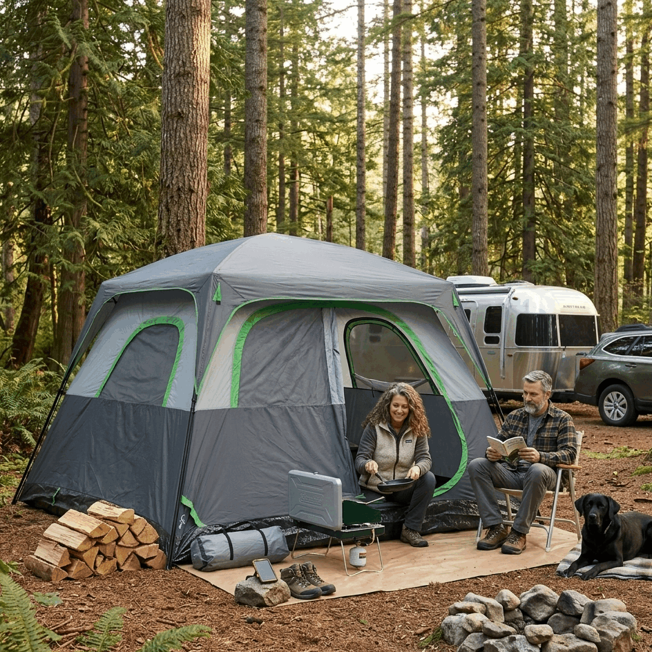 Tall Family Camping Tent for 6 People - Stargazing Mesh Roof & Opening for Cable, Easy Setup & All-Weather Protection, Spacious Outdoor Tent for Car Camping
