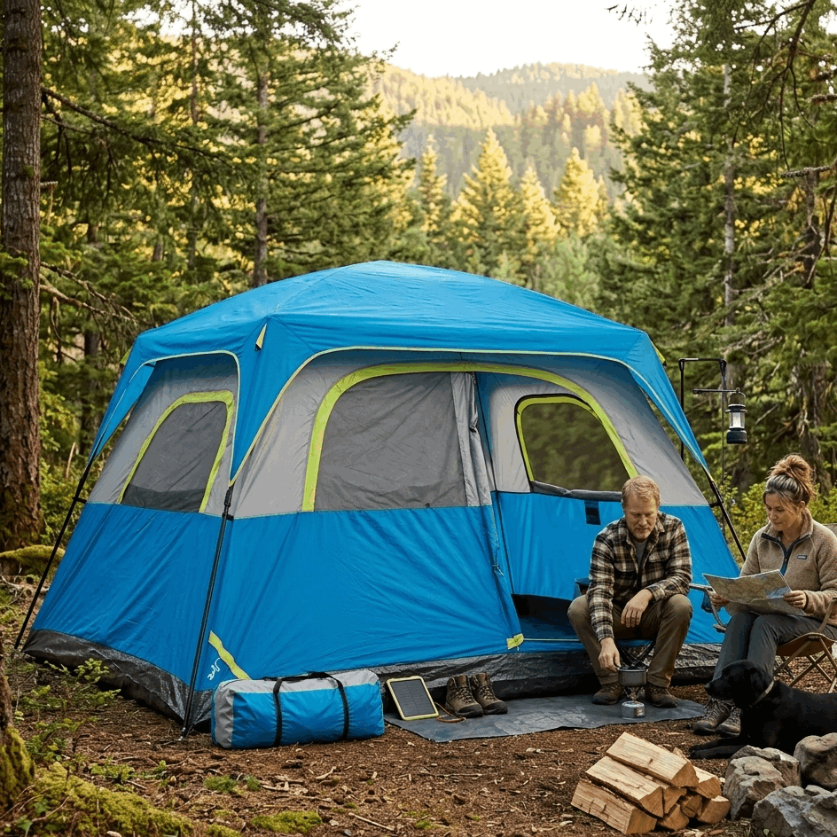 Tall Family Camping Tent for 6 People - Stargazing Mesh Roof & Opening for Cable, Easy Setup & All-Weather Protection, Spacious Outdoor Tent for Car Camping