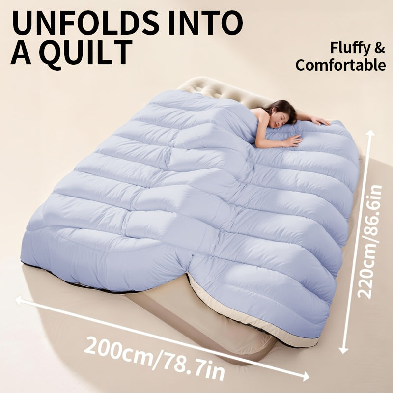 1pc Quiet Lake Blue Large Barrel-Shaped Sleeping Bag, Thickened for Winter Warmth, Cold-Resistant, Suitable for Adults, Travel, Outdoor Camping, Can Be Used As a Blanket, Compatible with Car Use, Suitable for All Seasons