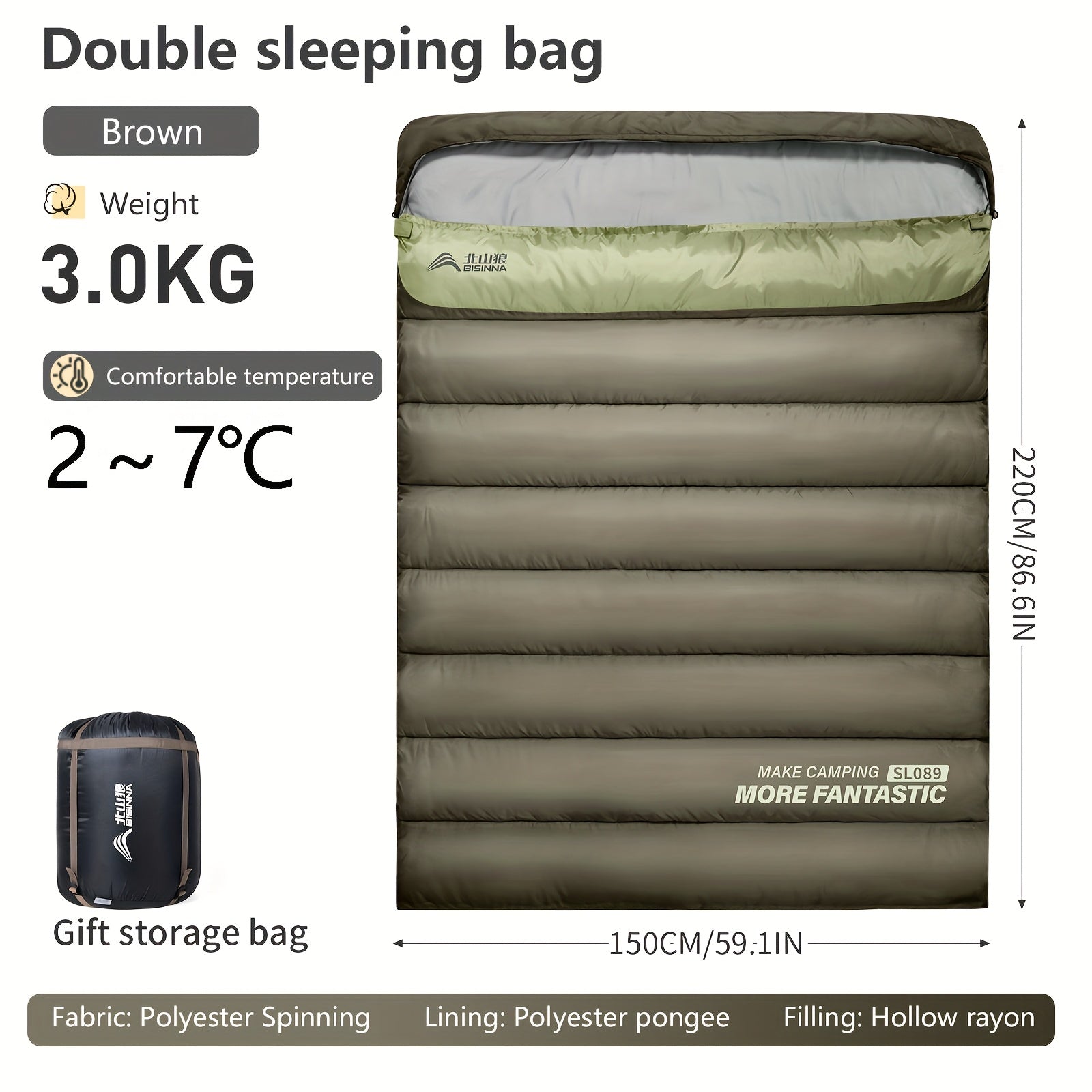 BISINNA 1pc Thickened Winter Double Sleeping Bag - Thickened Keep Warm Portable Sleeping Bag - for Camping, Hiking And Travel - Suitable for Couples And Families - Three Usage Methods - Ideal Gift for Outdoor Enthusiasts