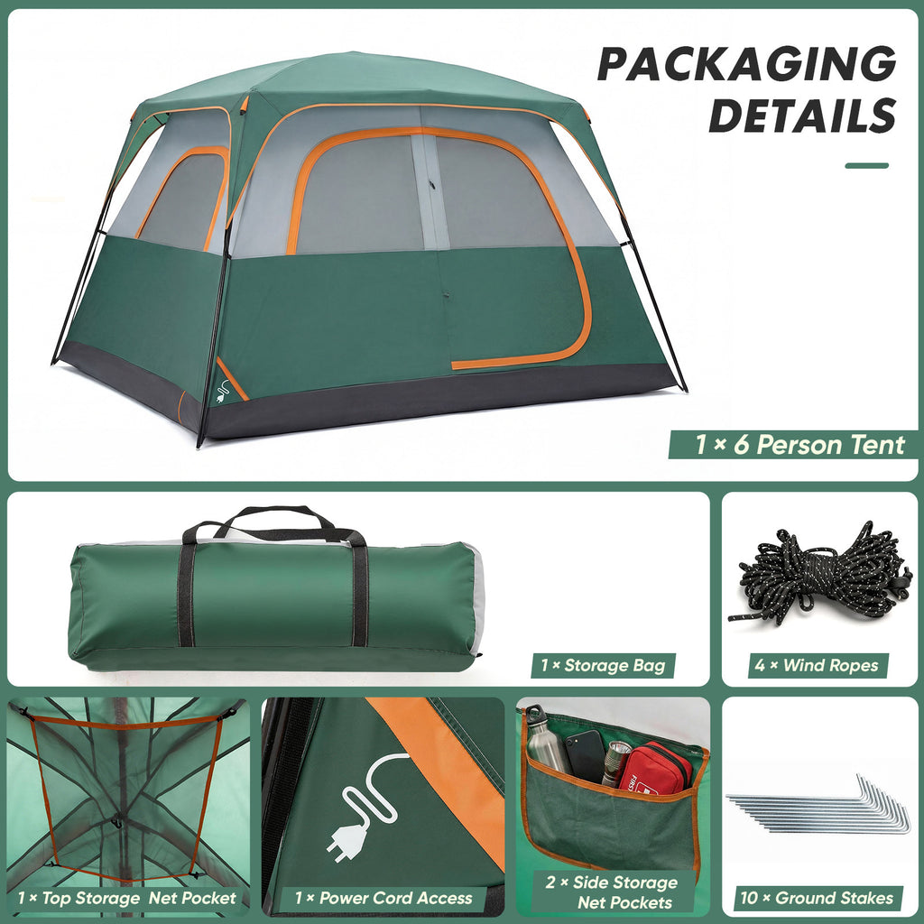 Tall Family Camping Tent for 6 People - Stargazing Mesh Roof & Opening for Cable, Easy Setup & All-Weather Protection, Spacious Outdoor Tent for Car Camping