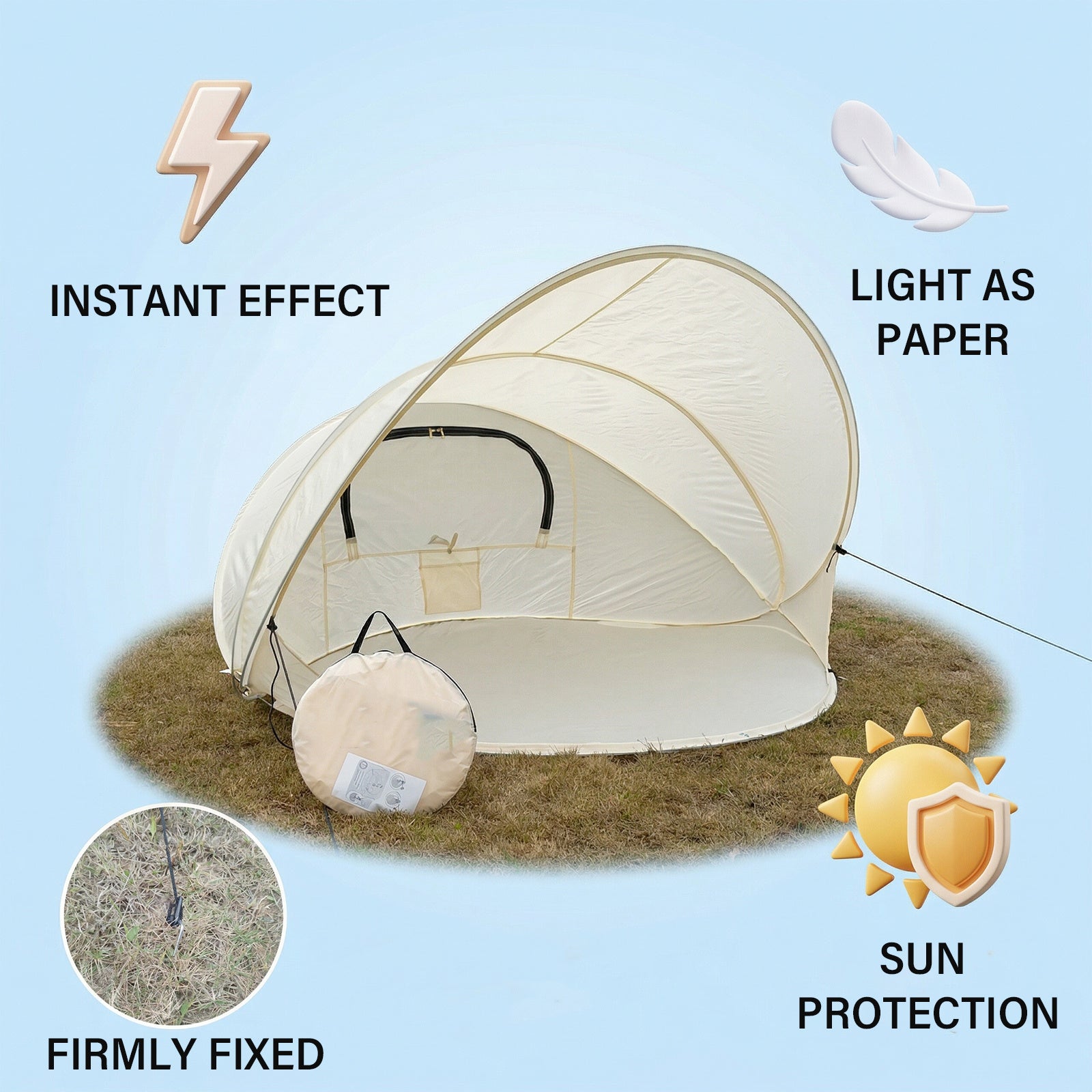Instant Pop Up Sun Shade Tent, Lightweight Outdoor Shelter, Portable Canopy for Beach, Park, Camping & Family Outings
