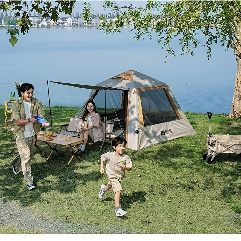 4-6 Person Inflatable Folding Tent with Sun Canopy | Heat Blocking Sun Shade, Heavy Duty Thickened Air Beams, Large Portable Pop-Up Camping Tent for Outdoor Vacation & Family Camping