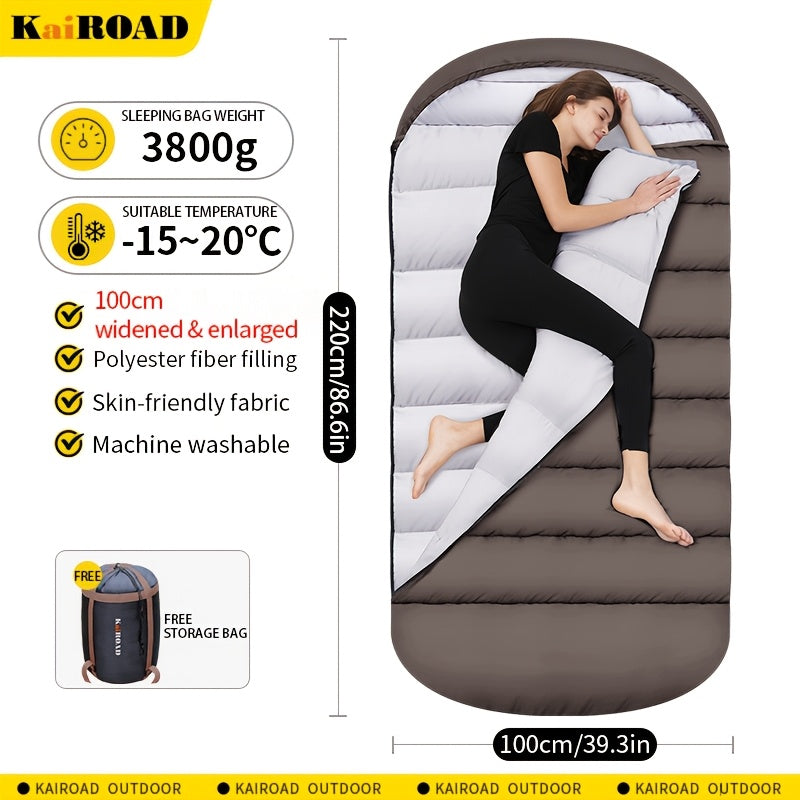 1pc Quiet Lake Blue Large Barrel-Shaped Sleeping Bag, Thickened for Winter Warmth, Cold-Resistant, Suitable for Adults, Travel, Outdoor Camping, Can Be Used As a Blanket, Compatible with Car Use, Suitable for All Seasons