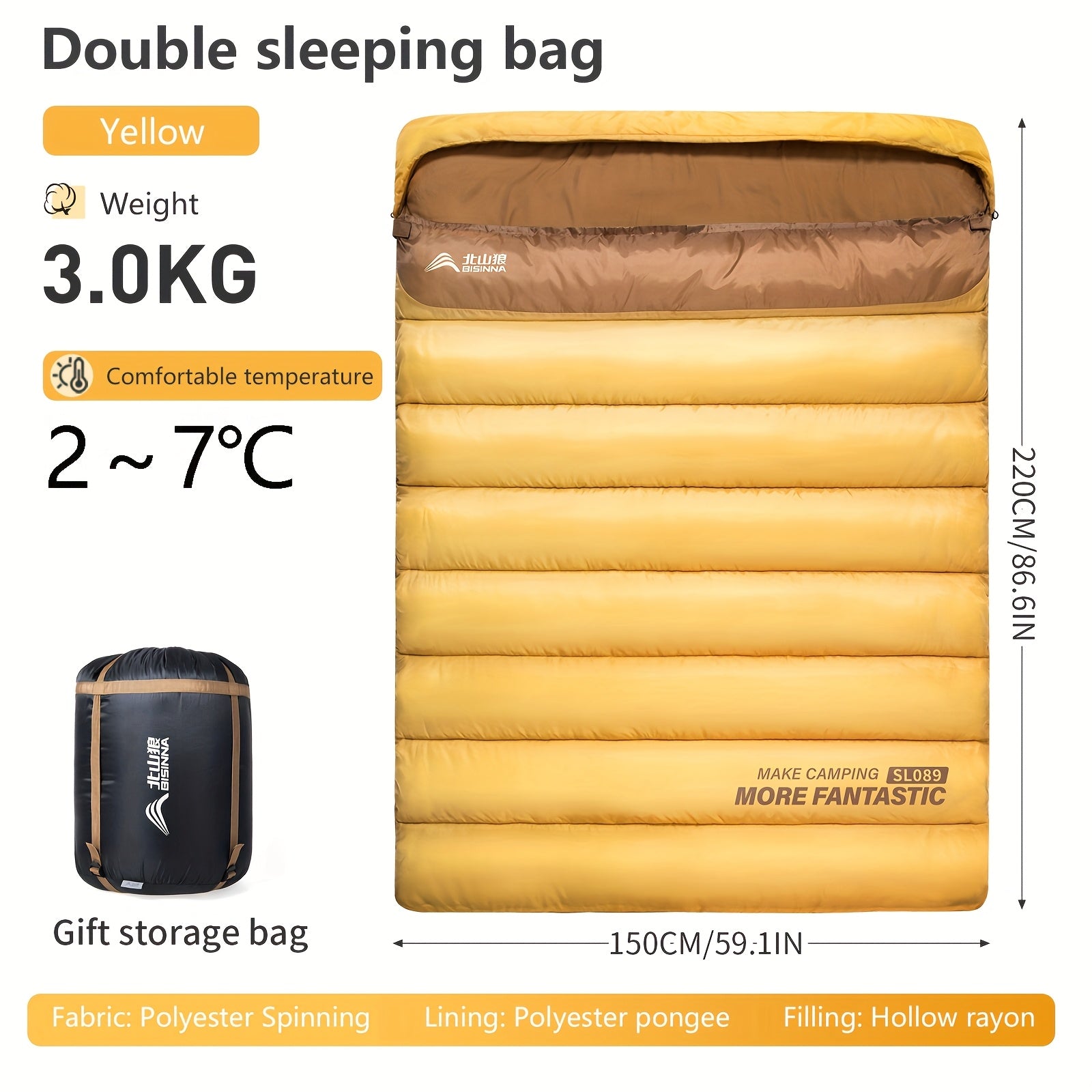 BISINNA 1pc Thickened Winter Double Sleeping Bag - Thickened Keep Warm Portable Sleeping Bag - for Camping, Hiking And Travel - Suitable for Couples And Families - Three Usage Methods - Ideal Gift for Outdoor Enthusiasts