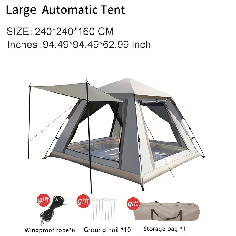 4-6 Person Family Camping Tent, Automatic Outdoor Portable Tent, Ventilated Sunshade Foldable Four-Sided Tent