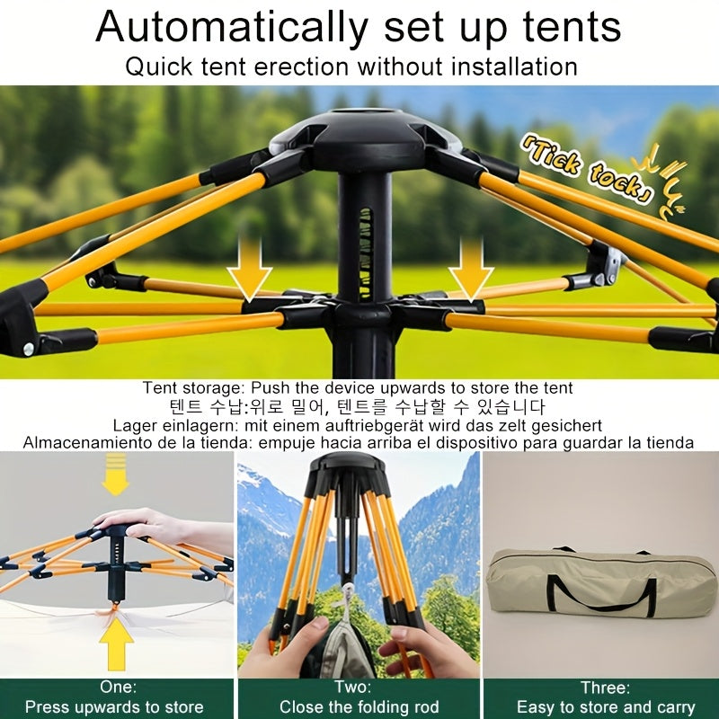 4-6 Person Family Camping Tent, Automatic Outdoor Portable Tent, Ventilated Sunshade Foldable Four-Sided Tent