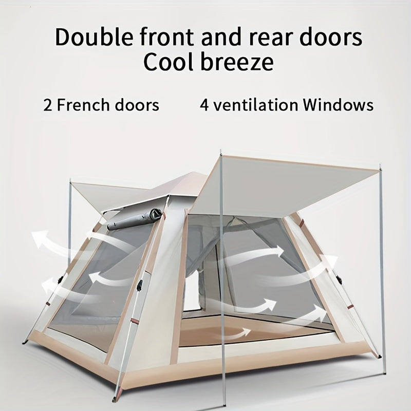 4-6 Person Family Camping Tent, Automatic Outdoor Portable Tent, Ventilated Sunshade Foldable Four-Sided Tent