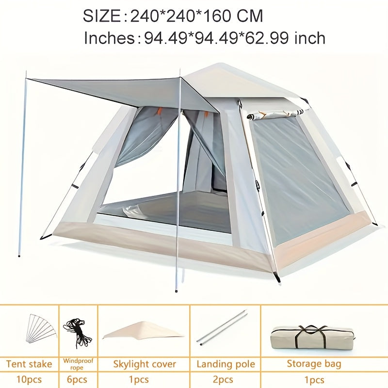 4-6 Person Family Camping Tent, Automatic Outdoor Portable Tent, Ventilated Sunshade Foldable Four-Sided Tent