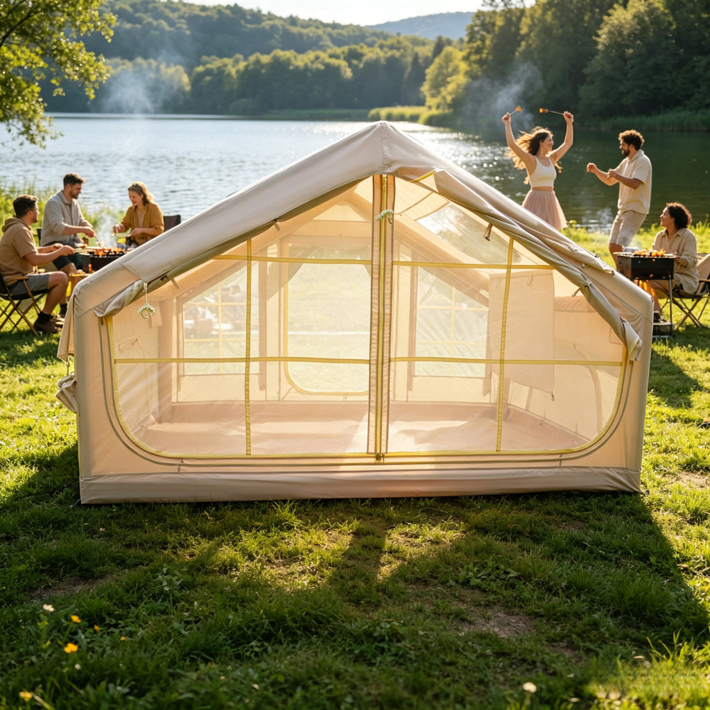 6.3 Square Units Inflatable Camping Tent, 4 Season Windproof, Clear Skylight And 420D Oxford, Air Tent with Mesh Windows\u002FDoor Applicable for Hiking, Camping And Dining Out
