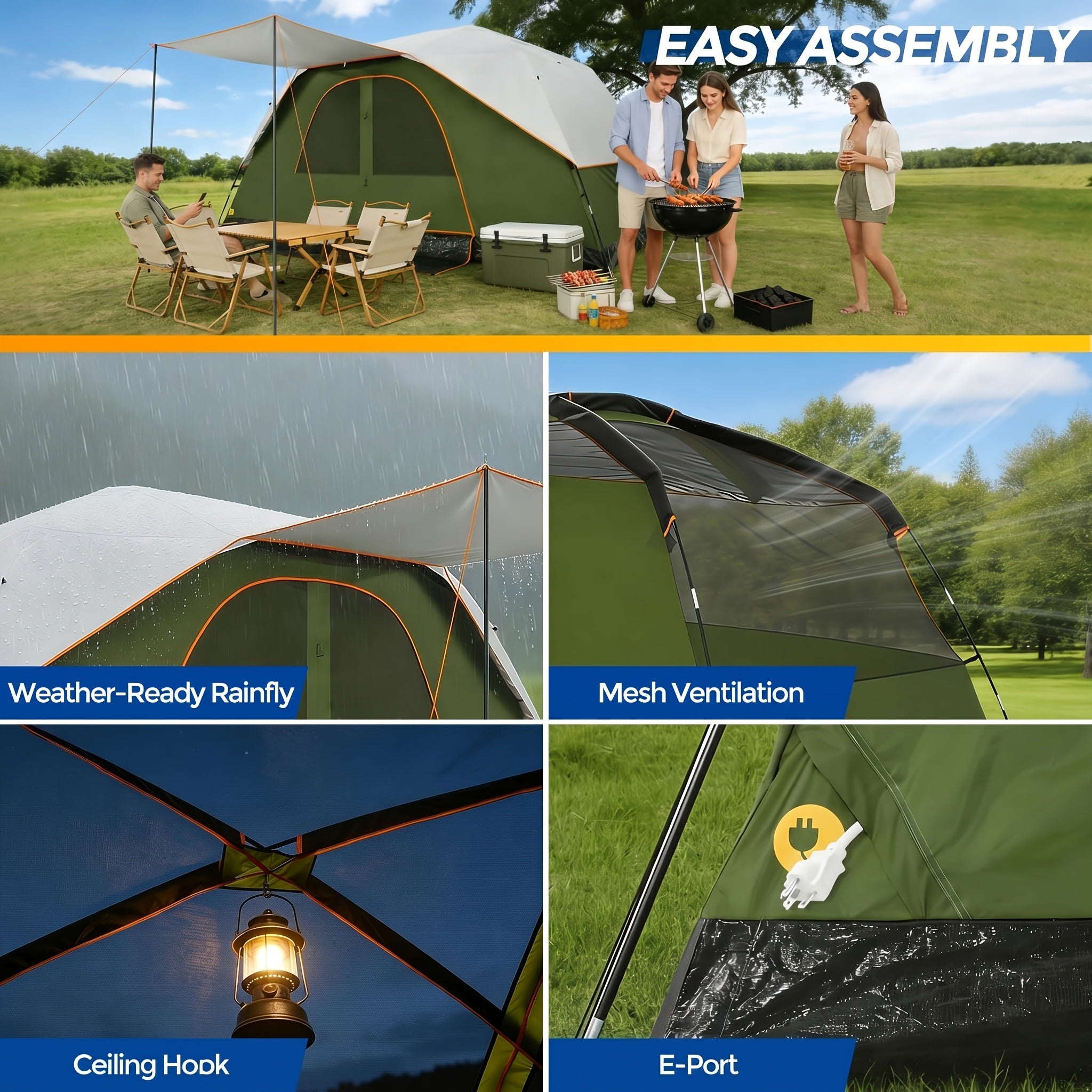 12 Person Camping Tent, Spacious Family Tents for Camping, Hiking, 3500mm High Quality Double-Layer Windproof Tent for Hiking & Backpacking