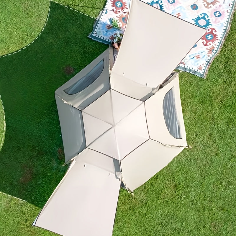 Cloud Mist Gray Hexagonal Automatic Quick-Open Tent with Entry Foyer, Lightweight Camping Tent for Self-Driving, Hiking, and Mountaineering, Portable Foldable Shelter, Oxford Cloth Material - Suitable for Outdoor Camping, Picnics, Fishing