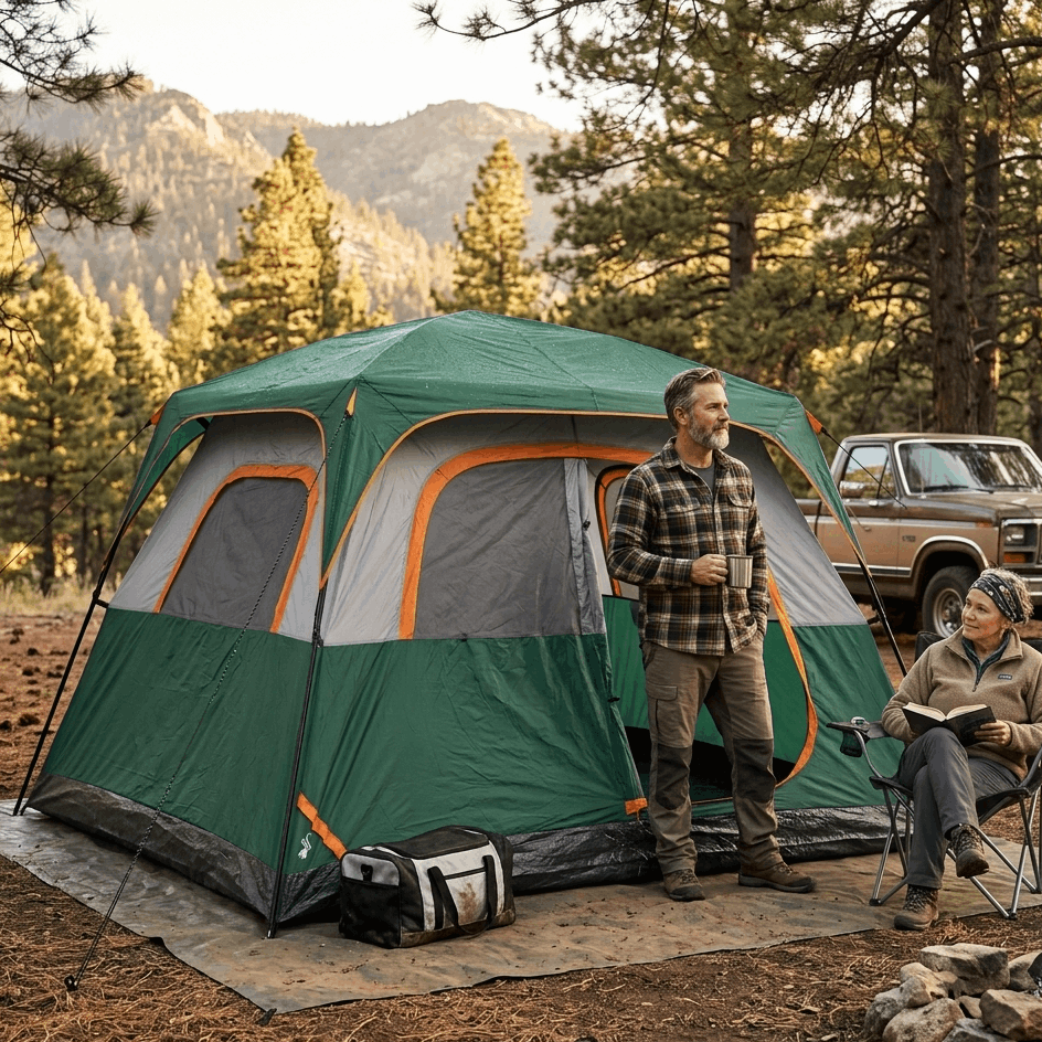 Tall Family Camping Tent for 6 People - Stargazing Mesh Roof & Opening for Cable, Easy Setup & All-Weather Protection, Spacious Outdoor Tent for Car Camping