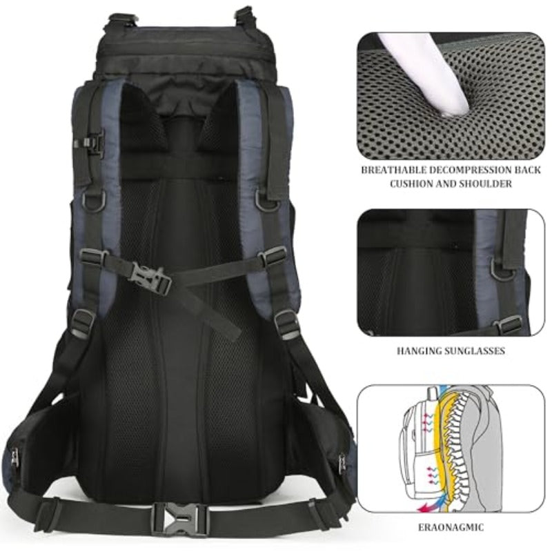 Hiking Backpack with Rain Cover Camping Backpack Shoes Warehouse for Men Women Frameless