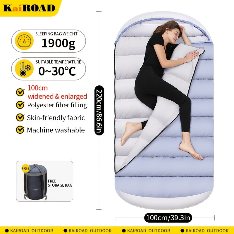 1pc Quiet Lake Blue Large Barrel-Shaped Sleeping Bag, Thickened for Winter Warmth, Cold-Resistant, Suitable for Adults, Travel, Outdoor Camping, Can Be Used As a Blanket, Compatible with Car Use, Suitable for All Seasons