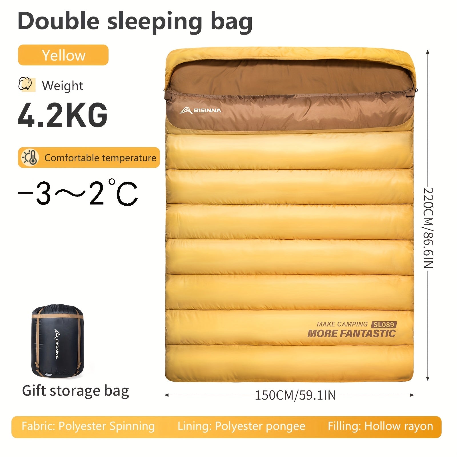 BISINNA 1pc Thickened Winter Double Sleeping Bag - Thickened Keep Warm Portable Sleeping Bag - for Camping, Hiking And Travel - Suitable for Couples And Families - Three Usage Methods - Ideal Gift for Outdoor Enthusiasts