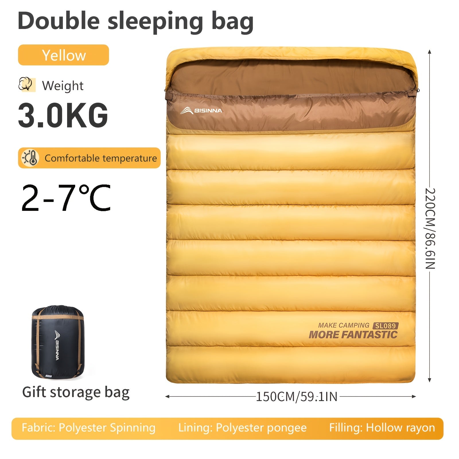 BISINNA 1pc Thickened Winter Double Sleeping Bag - Thickened Keep Warm Portable Sleeping Bag - for Camping, Hiking And Travel - Suitable for Couples And Families - Three Usage Methods - Ideal Gift for Outdoor Enthusiasts