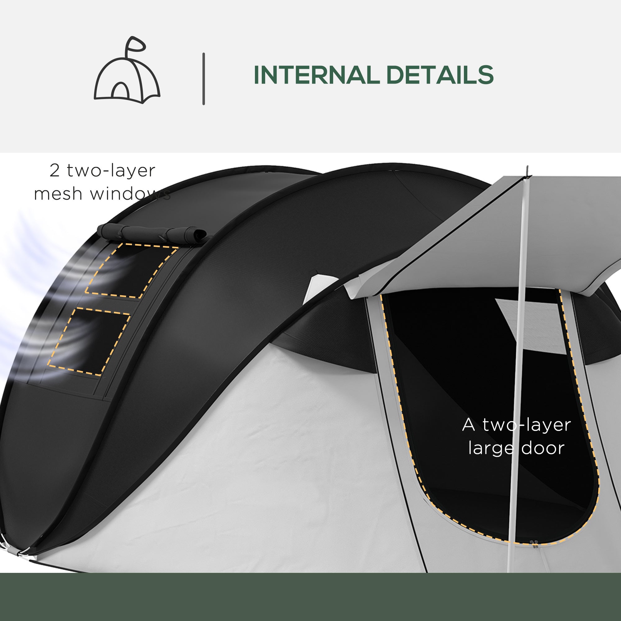 Pop Up Tent, Instant Camping Tent with Porch and Carry Bag, 3000mm Waterproof, for 2-3 People, Black, (Poles Included)