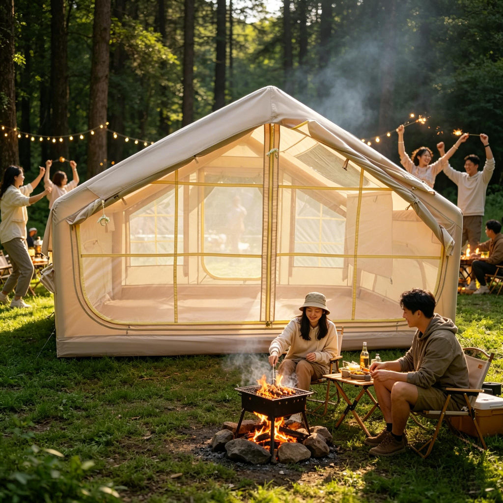 6.3 Square Units Inflatable Camping Tent, 4 Season Windproof, Clear Skylight And 420D Oxford, Air Tent with Mesh Windows\u002FDoor Applicable for Hiking, Camping And Dining Out