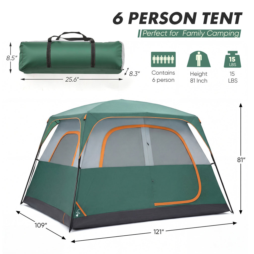 Tall Family Camping Tent for 6 People - Stargazing Mesh Roof & Opening for Cable, Easy Setup & All-Weather Protection, Spacious Outdoor Tent for Car Camping