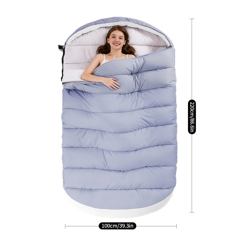 1pc Quiet Lake Blue Large Barrel-Shaped Sleeping Bag, Thickened for Winter Warmth, Cold-Resistant, Suitable for Adults, Travel, Outdoor Camping, Can Be Used As a Blanket, Compatible with Car Use, Suitable for All Seasons