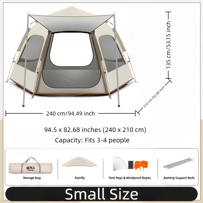 Cloud Mist Gray Hexagonal Automatic Quick-Open Tent with Entry Foyer, Lightweight Camping Tent for Self-Driving, Hiking, and Mountaineering, Portable Foldable Shelter, Oxford Cloth Material - Suitable for Outdoor Camping, Picnics, Fishing