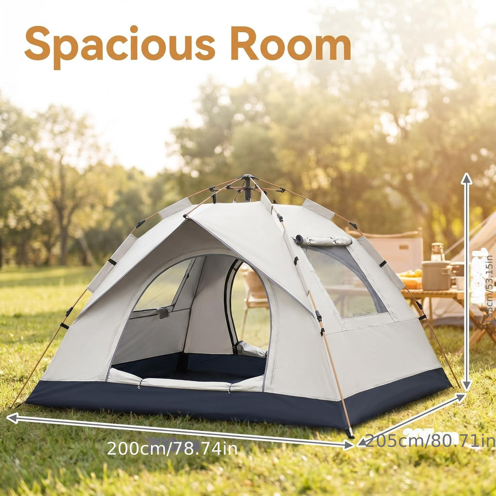 Automatic Pop Up Camping Tent 3-4 Person 2 Doors 2 Windows Dome Tent Lightweight Gray for Outdoor Hiking Beach Picnic