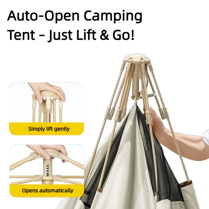 Cloud Mist Gray Hexagonal Automatic Quick-Open Tent with Entry Foyer, Lightweight Camping Tent for Self-Driving, Hiking, and Mountaineering, Portable Foldable Shelter, Oxford Cloth Material - Suitable for Outdoor Camping, Picnics, Fishing